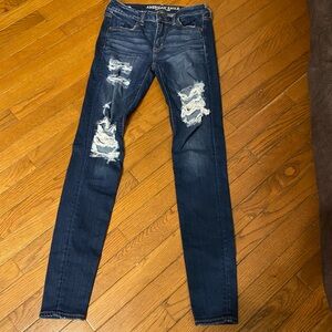 American Eagle Outfitters Dark Blue Distressed Skinny Jeans